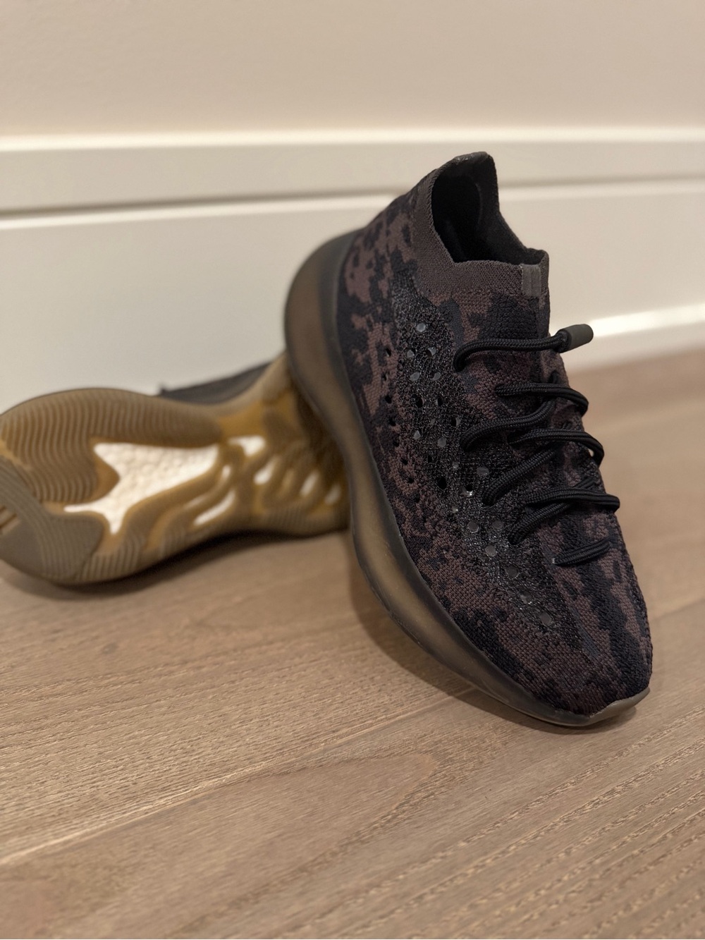 Yeezy Knit Slip-On Sneakers in Black and Brown
